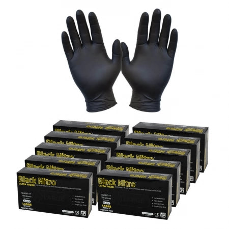 1000pcs Nitrile Gloves Powder Free Black XXL (Carton/1000)