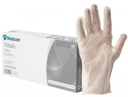 100pcs Medicom Vitals Clear Comfort Powder-free CPE Gloves