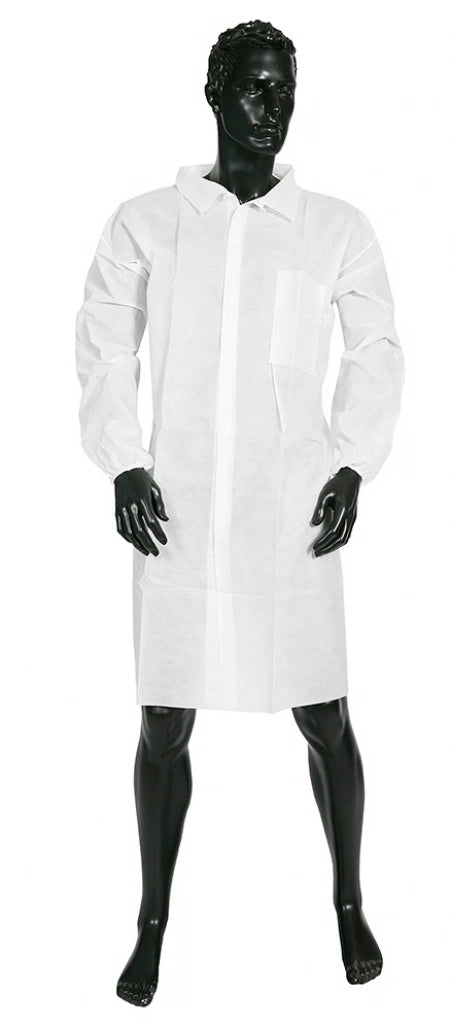 PP Disposable Lab Coat White with Studs Non-Sterile