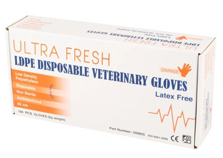 100pcs Ultra Fresh Orange Disposable LDPE Veterinary Gloves