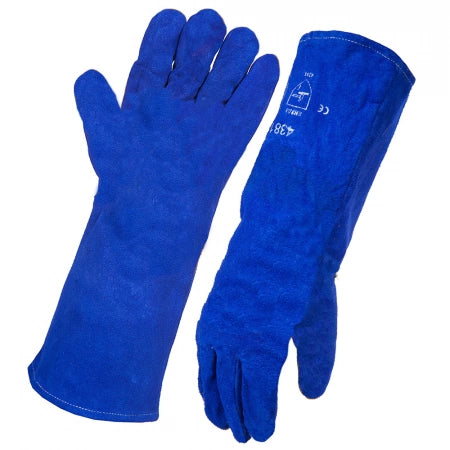 Leather Lined Gauntlet Blue Welding Gloves