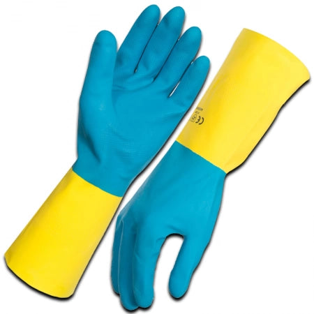 Ultra Touch Blue Neoprene/Yellow Straight Cuff Dishwashing Rubber Flocklined Gloves