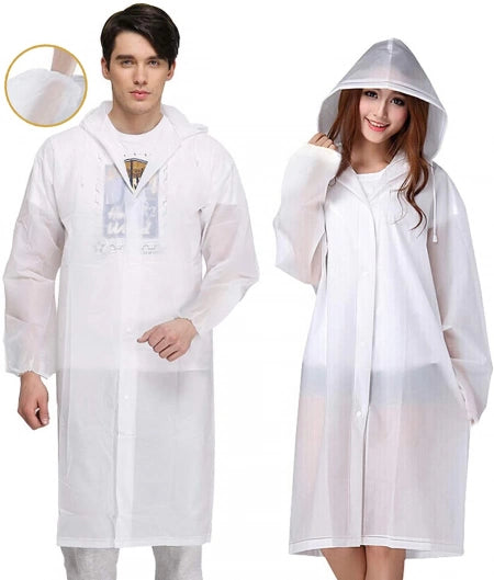 Disposable Clear White Poncho Rain Jackets Emergency Rain Gear with Hood and Elastic Sleeve (Cart...