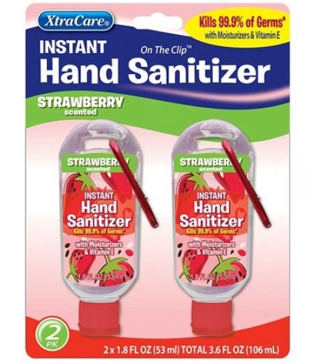 2pack XtraCare 53ml Instant Hand Sanitizer Set Strawberry Scented with Travel Key Chain Clip