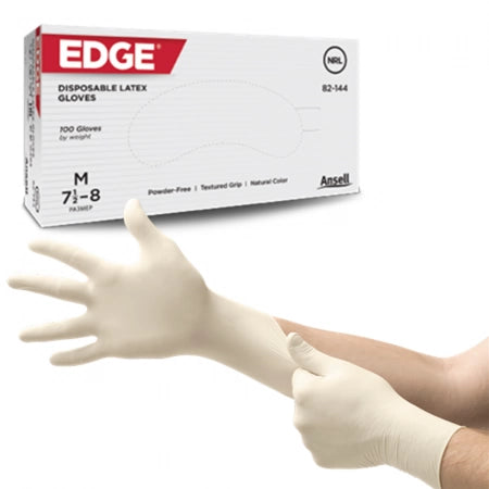Ansell EDGE® 82-144 Natural Non-Sterile Disposable Latex Gloves, Powder-Free, Fully Textured