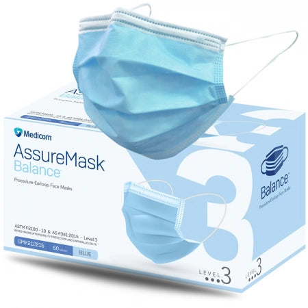 Medicom Assure Mask Balance Procedure Earloop Blue Face Masks, Level 3 (Box of 50)