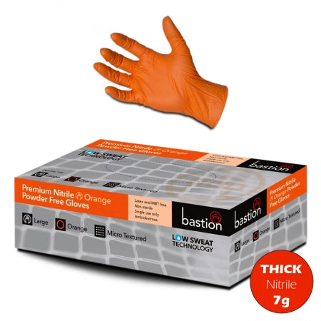 100pcs Bastion Nitrile Gloves Powder Free Orange Industrial 7g Micro Textured