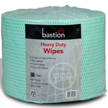 600 Sheets Bastion Pacific Heavy Duty Non-Alcohol Dry Roll Cleaning Wipes Green 300m
