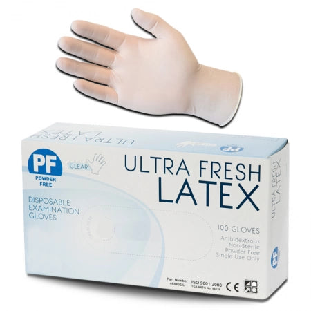 100pk Ultra Fresh Clear Latex Gloves Powder Free