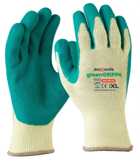 Maxisafe Green Grippa Knitted Poly Cotton Glove with Green Latex palm