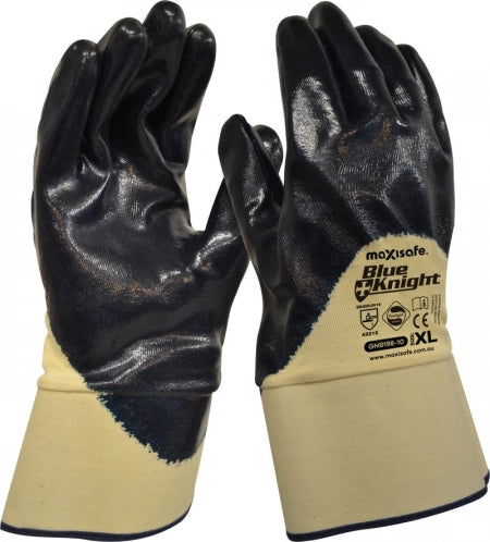 Maxisafe Blue Knight Nitrile 3/4 Dipped Glove with Safety Cuff - XLarge