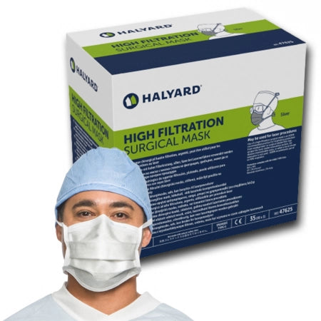 HALYARD LAZER* Surgical Mask, Pleat-Style With Ties, Silver (35 Masks/Box)