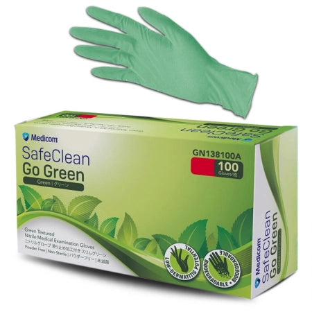 100pcs Medicom SafeClean Nitrile Gloves Powder Free Go Green Textured Biodegradable 3.5g