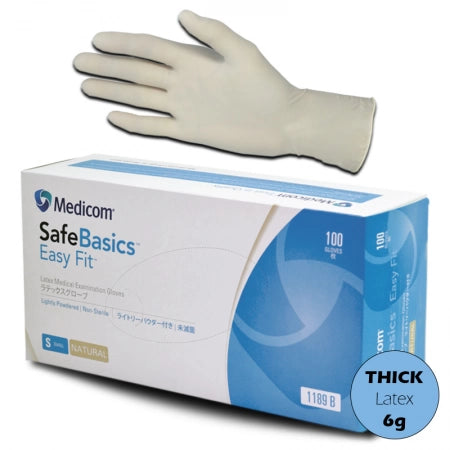 100pcs Medicom SafeBasics Easy Fit Latex Lightly Powdered Gloves 6.0g