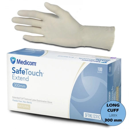 100pcs Medicom SafeTouch Extend – Extended Cuff Textured Latex Examination Gloves - Medium