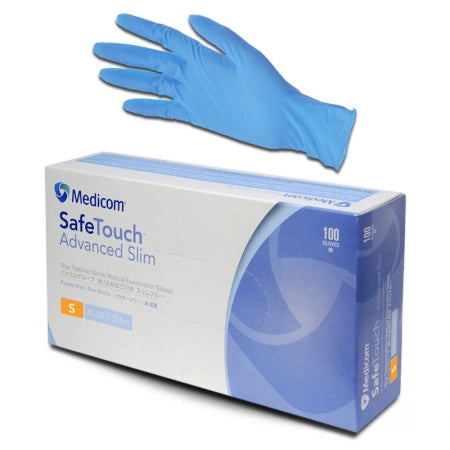 100pcs Medicom SafeTouch Advanced Slim Nitrile Examination Gloves Powder Free Blue, 3.5g