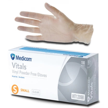 100pcs Medicom Vitals Vinyl Gloves, 4.5g, Powder Free