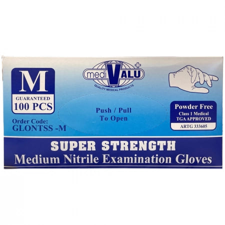 100pcs MediValu Super Strength Nitrile Gloves Powder Free Blue 5gm