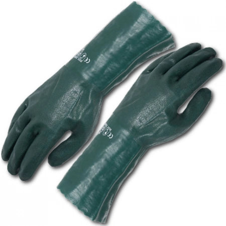 Pair of Ultra Health PVC Green Double Dip Jersey Lining 35cm Gloves
