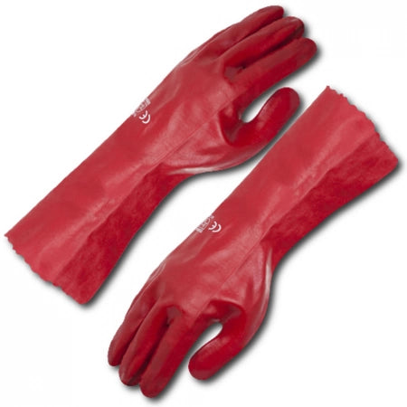 Pair of Ultra Health PVC Red Single Dip 35cm Gloves