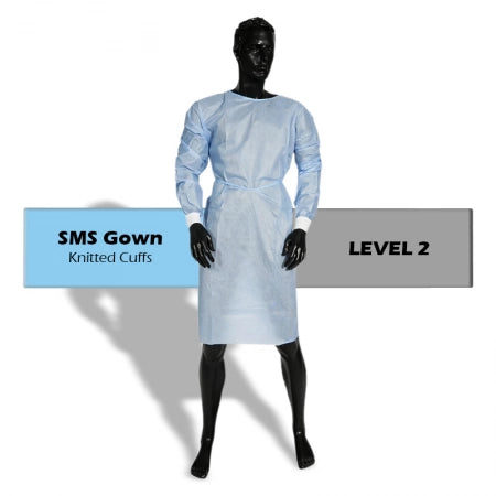 SMS Clinical Disposable Blue Isolation Gowns Knitted Wrist Level 2 With Ties Breathable Material ...