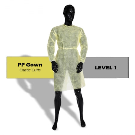 PP Clinical Yellow Isolation Medical Gown Elastic Cuff Non Sterile