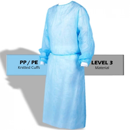 MasterMed PP/PE Clinical Blue Isolation Level 3 Medical Gowns Knitted Cuff & Velcro Back TGA Appr...