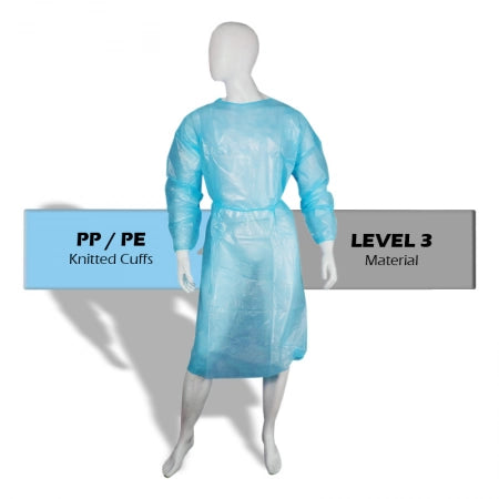 PP/PE Disposable Clinical Blue Isolation Medical Gowns Knitted Cuff & Tie Back Disposable Level 3