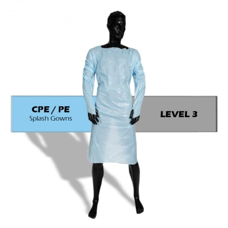 CPE/PE Clinical Disposable Blue Isolation Medical Covid-19 Gowns with Thumb loop Level 3 Non Sterile