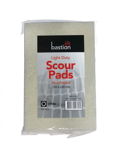 10pcs Bastion Light Duty Scour Pads 150mm x 230mm x 10mm - White