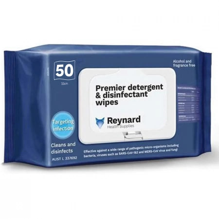 12 Pack Reynard Health Premier Detergent and Disinfectant Wipes Soft Pack (50 Wipes/Pack) 45gsm